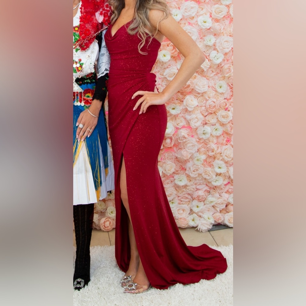 Elegant Red Gown with Slit